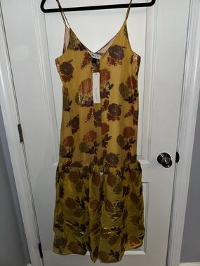 Oblea Floral Sequin Midi Dress in Mustard Yellow